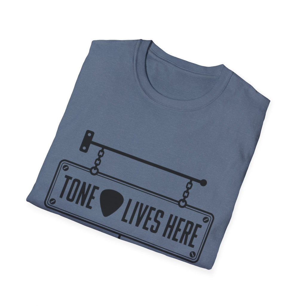 Tone Lives Here T-Shirt — Guitar Pick Amp Sign Tee