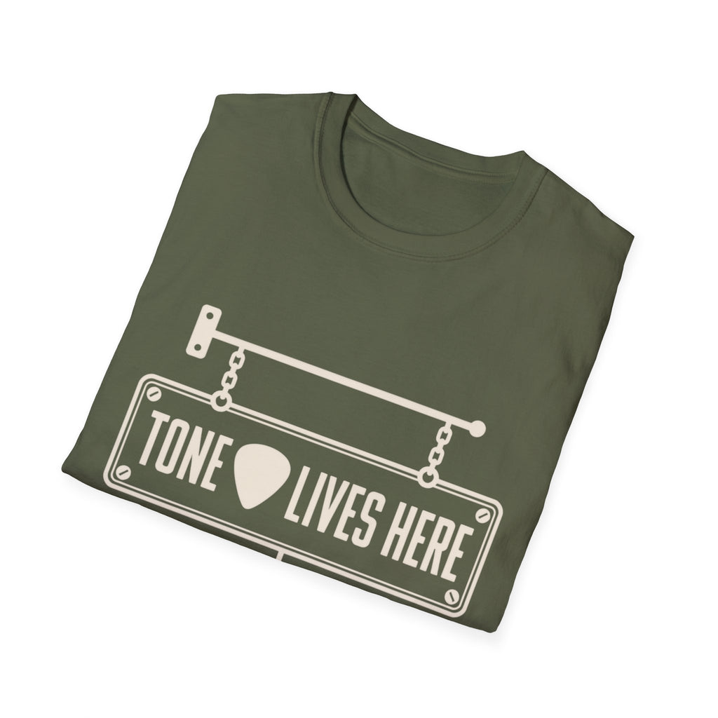 Tone Lives Here T-Shirt — Guitar Pick Amp Sign Tee