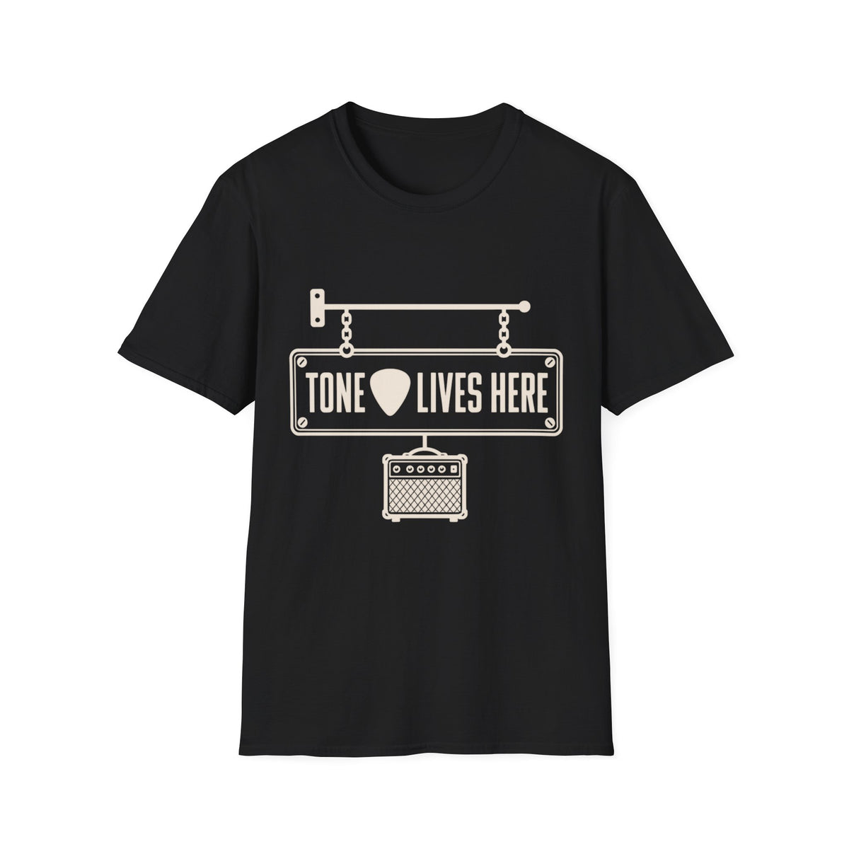 Tone Lives Here T-Shirt — Guitar Pick Amp Sign Tee