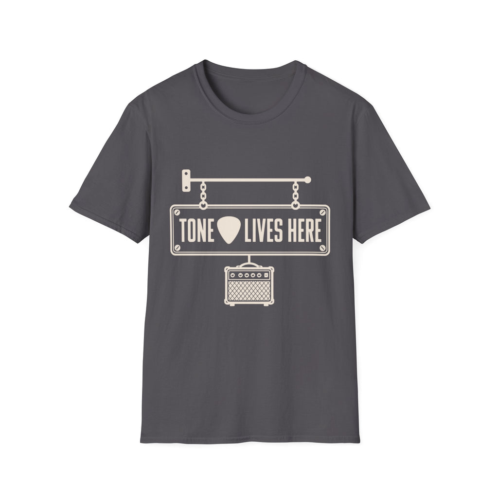 Tone Lives Here T-Shirt — Guitar Pick Amp Sign Tee