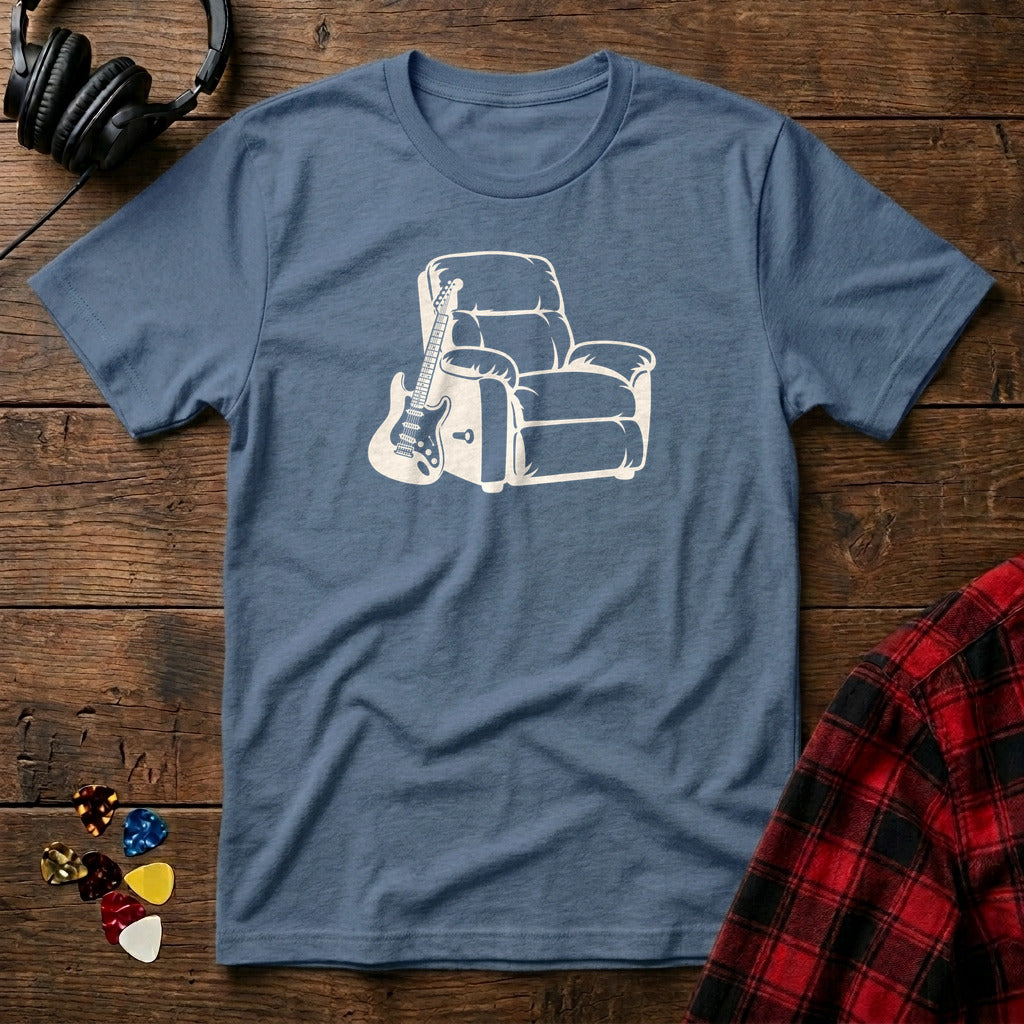 Recliner and Electric Guitar T-Shirt - Heather Indigo
