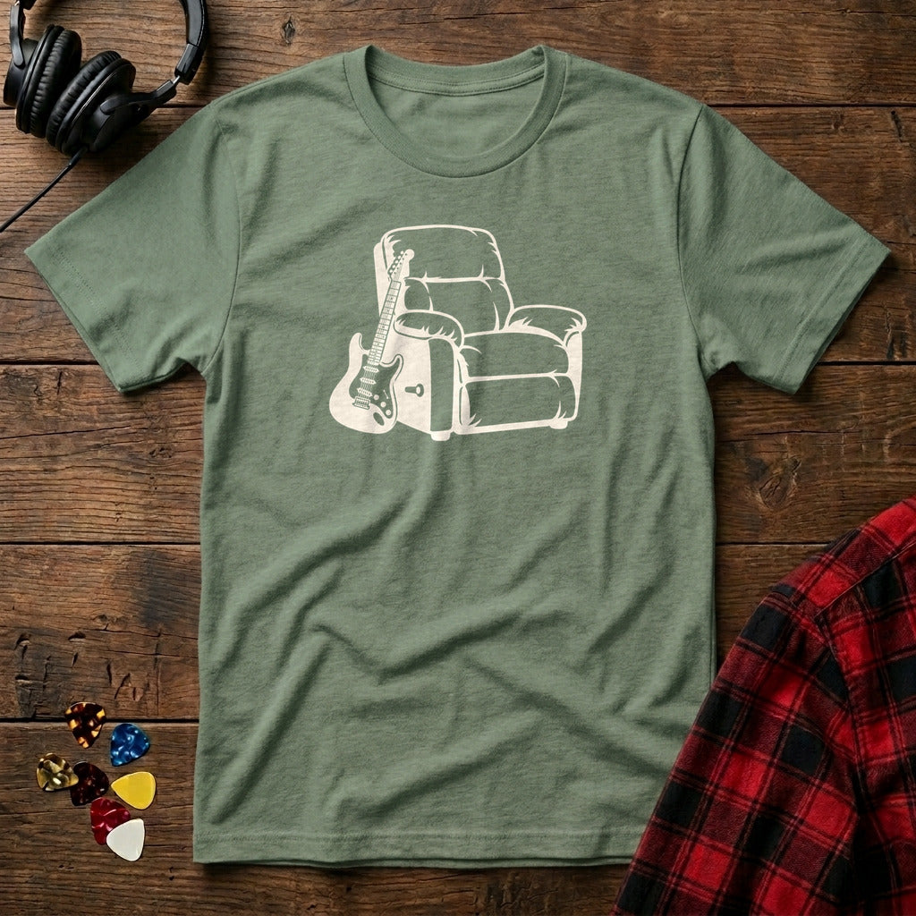 Recliner and Electric Guitar T-Shirt - Military Green