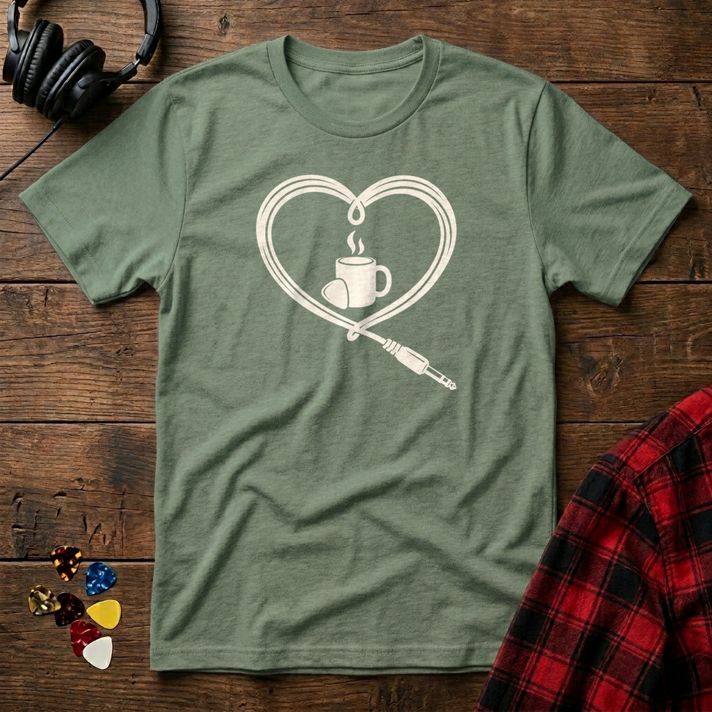 Guitar Cable Heart T-Shirt - Military Green