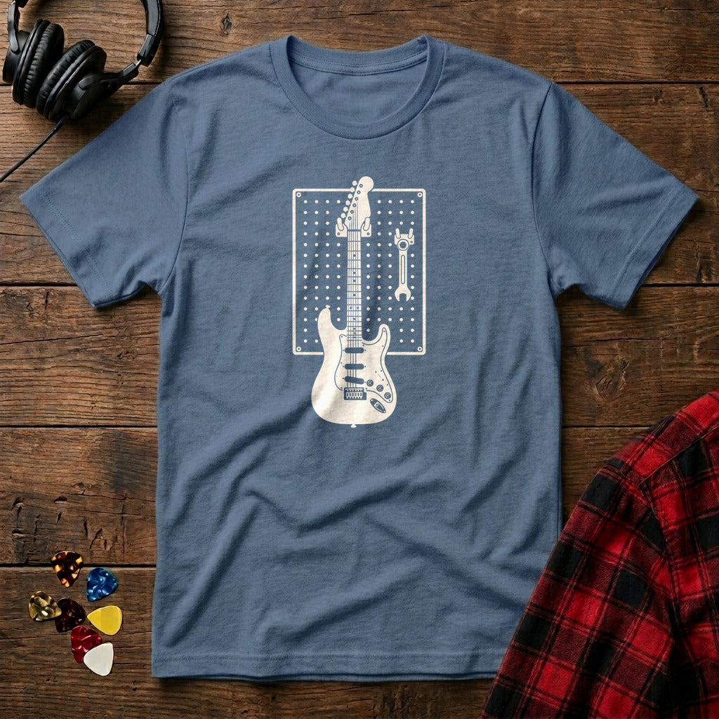 Guitar Pegboard Wall T-Shirt - Heather Indigo