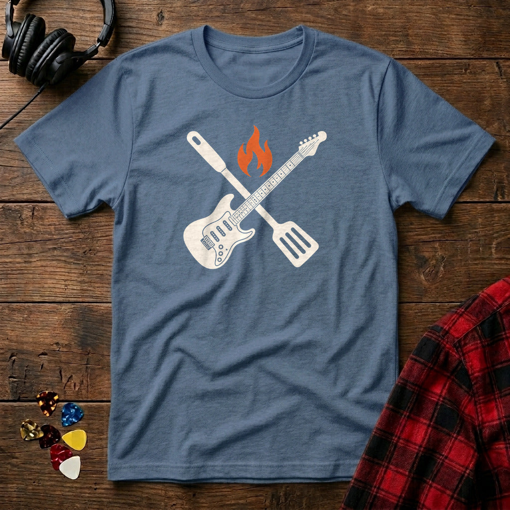 Guitar and Spatula Grill Master T-Shirt - Heather Indigo