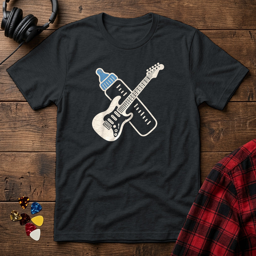 Baby Bottle and Guitar T-Shirt - Black