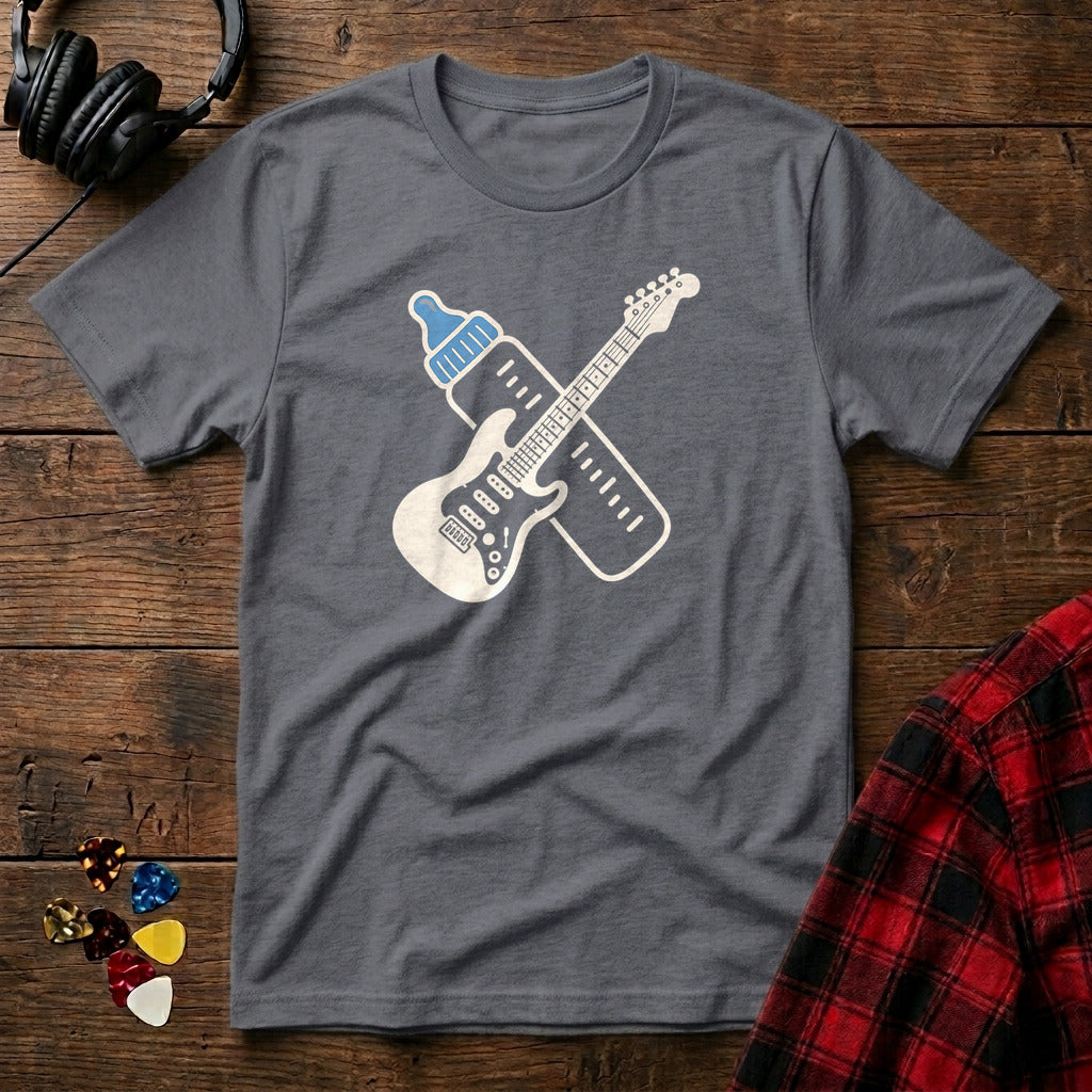 Baby Bottle and Guitar T-Shirt - Charcoal