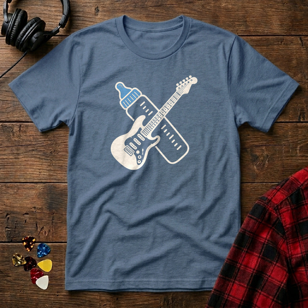Baby Bottle and Guitar T-Shirt - Heather Indigo