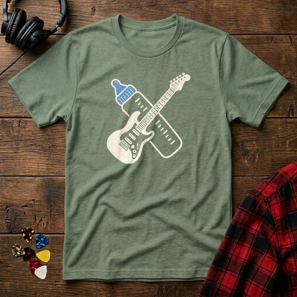 Baby Bottle and Guitar T-Shirt - Military Green