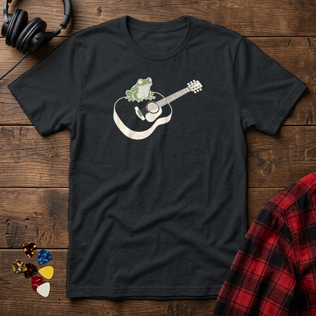 Frog on Acoustic Guitar T-Shirt - Black