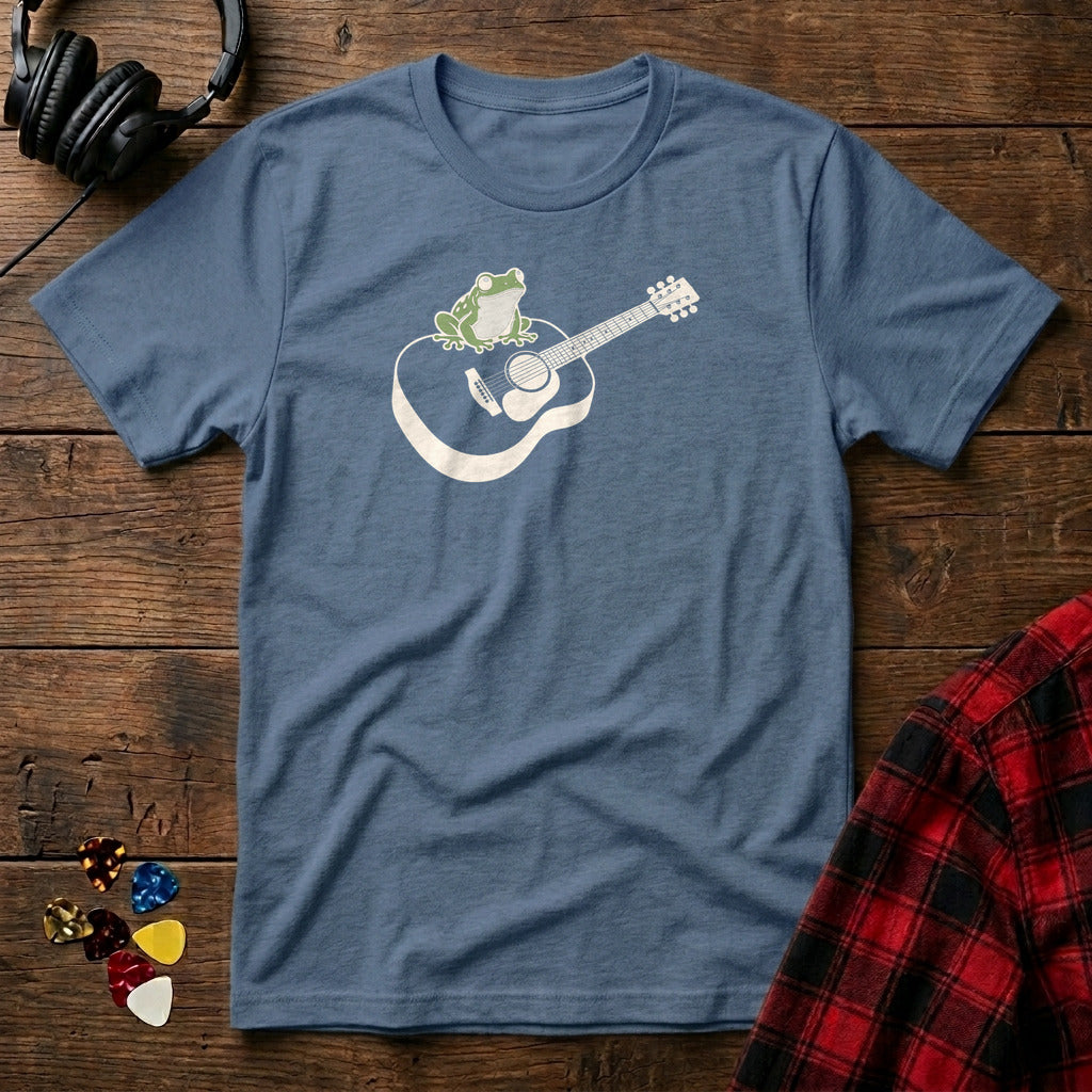 Frog on Acoustic Guitar T-Shirt - Heather Indigo