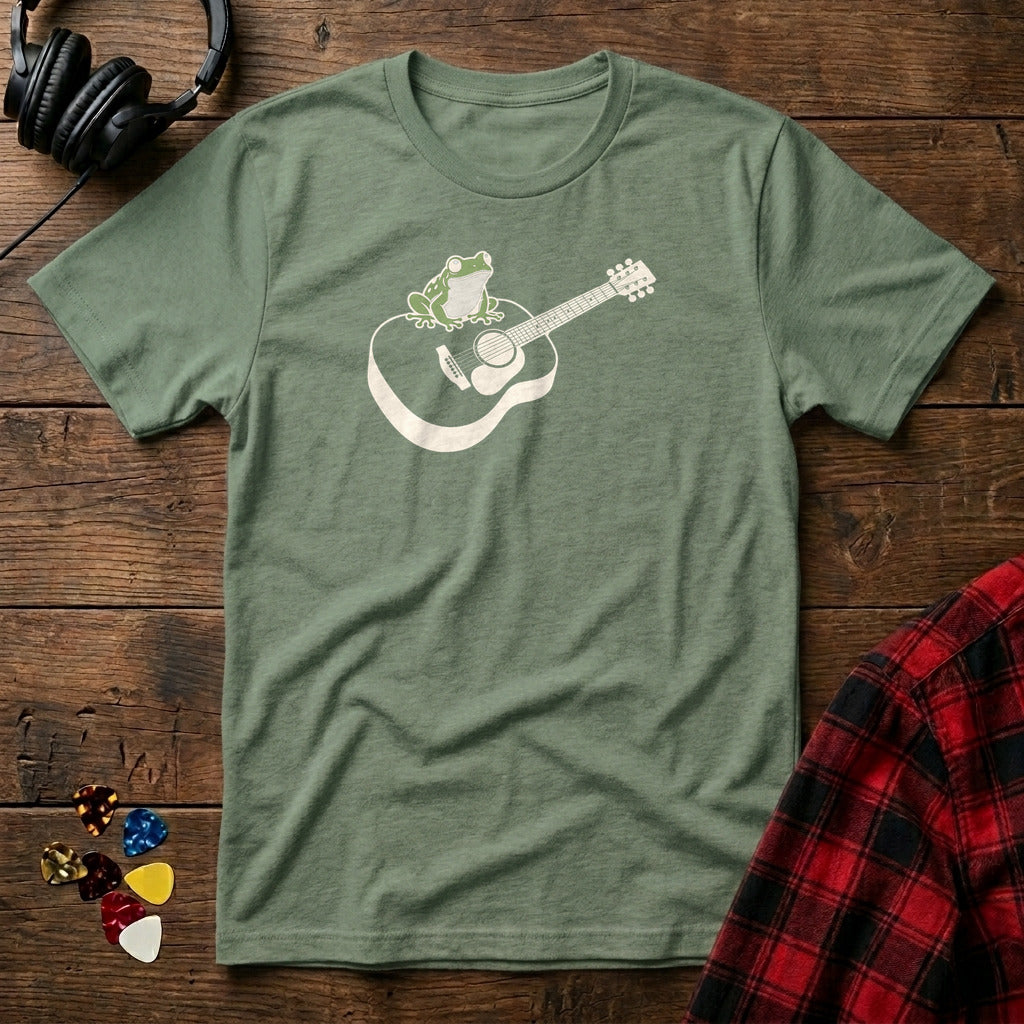 Frog on Acoustic Guitar T-Shirt - Military Green