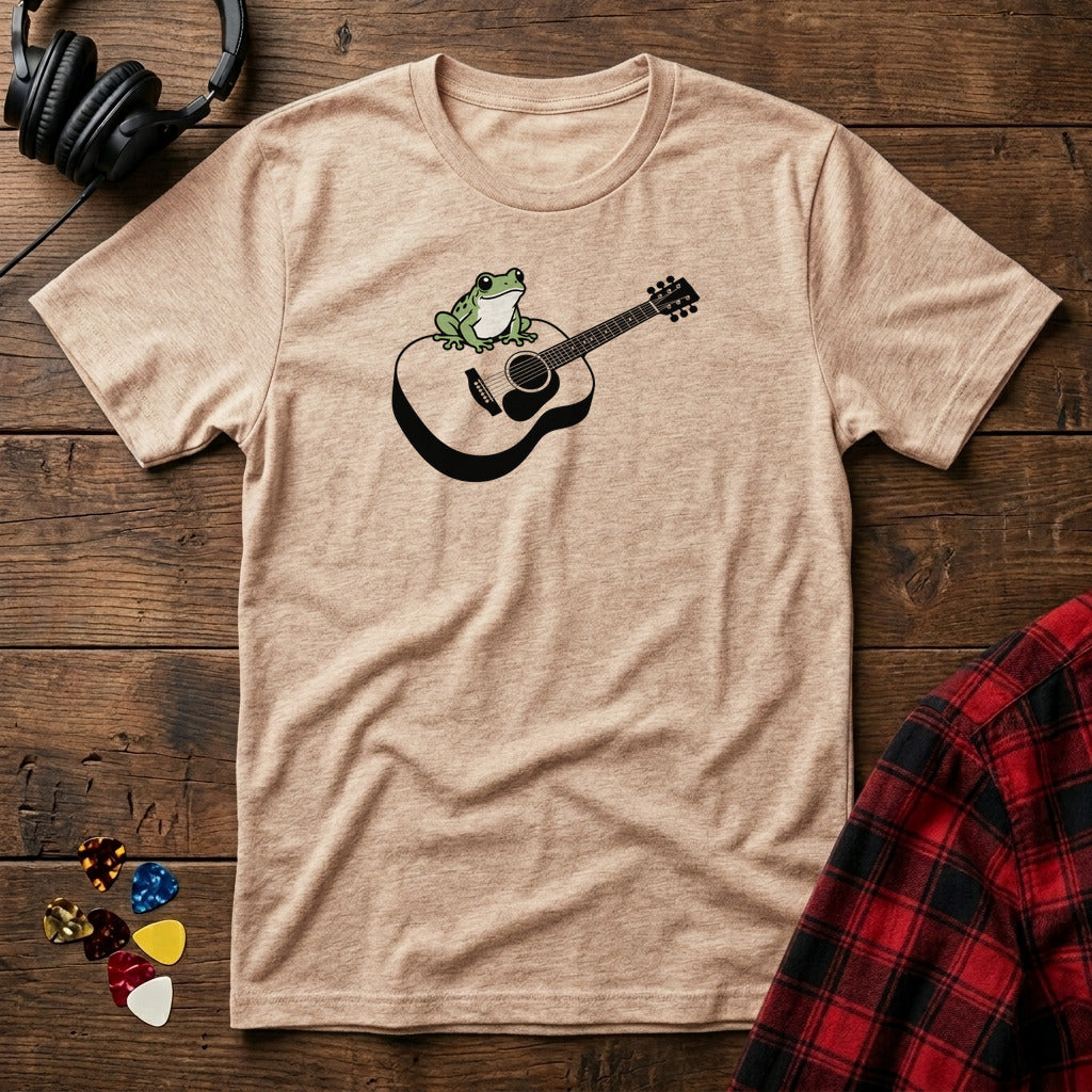 Frog on Acoustic Guitar T-Shirt - Natural