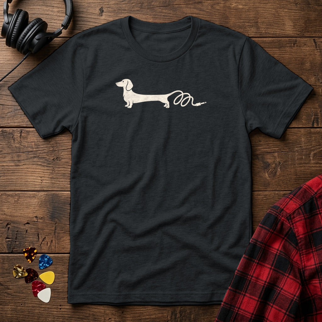 Dachshund Guitar Cable T-Shirt - Black