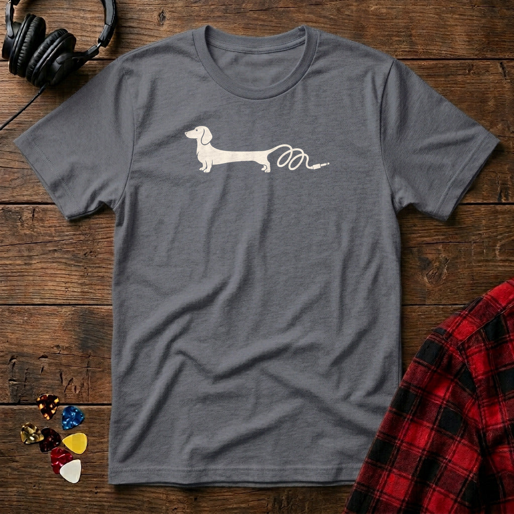 Dachshund Guitar Cable T-Shirt - Charcoal