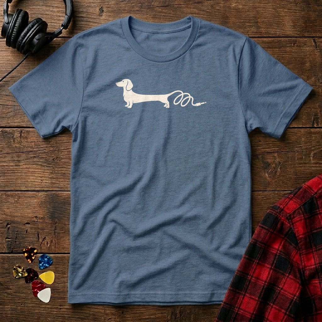 Dachshund Guitar Cable T-Shirt - Heather Indigo