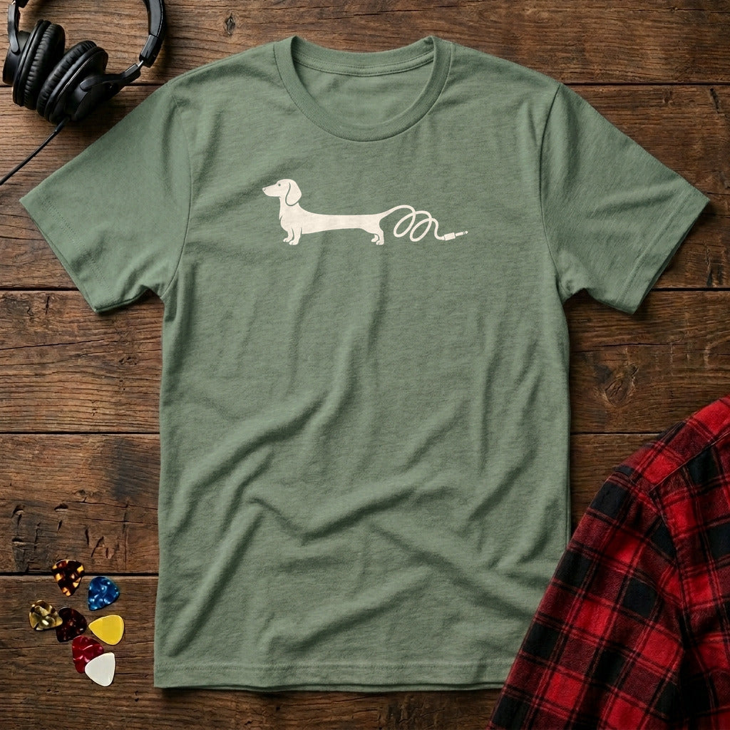 Dachshund Guitar Cable T-Shirt - Military Green