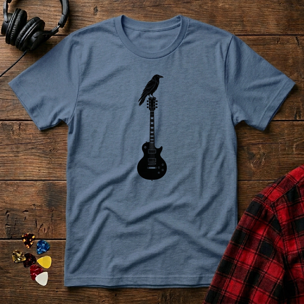 Raven on Guitar Headstock T-Shirt - Heather Indigo