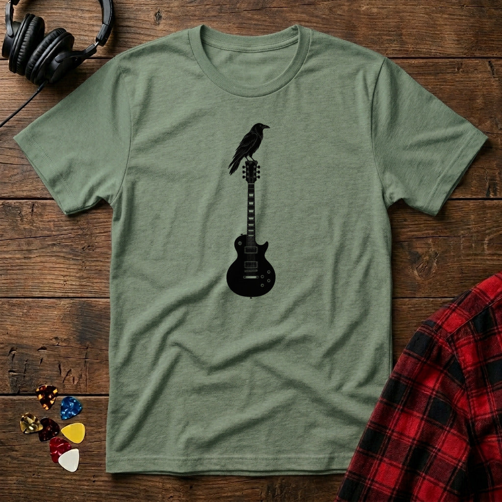 Raven on Guitar Headstock T-Shirt - Military Green