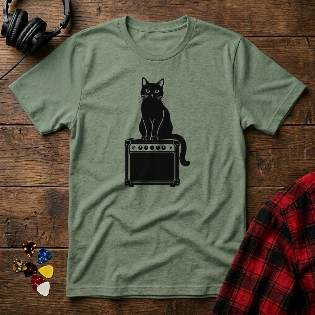 Cat on Practice Amp T-Shirt - Military Green