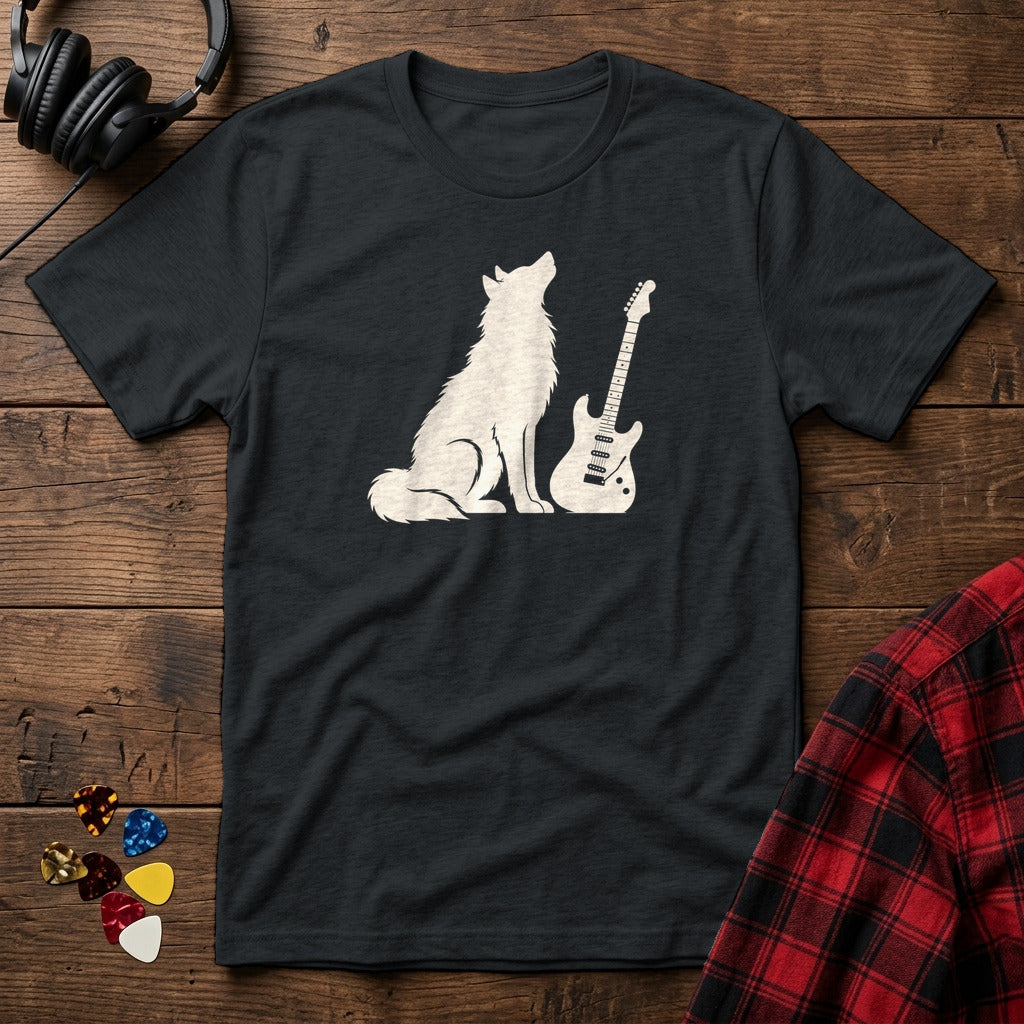 Wolf and Electric Guitar T-Shirt - Black