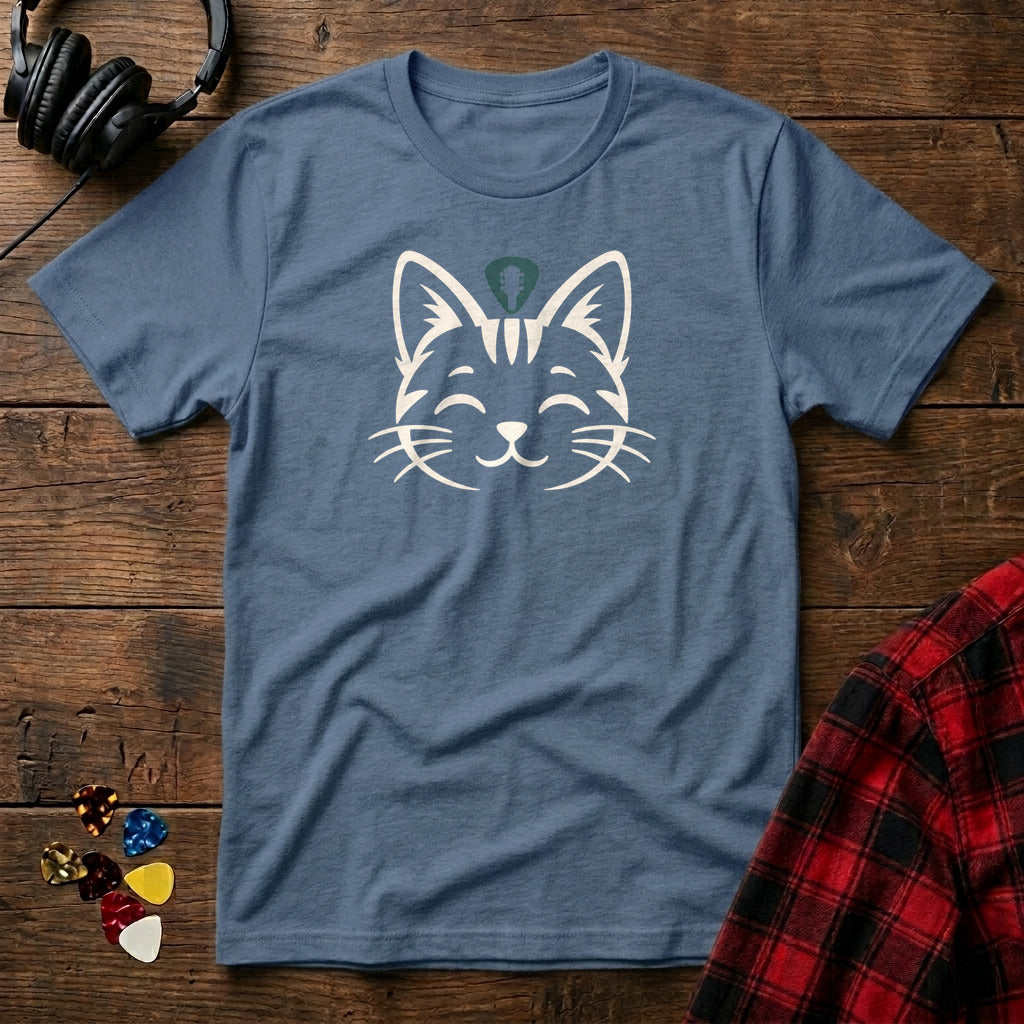 Happy Cat Guitar Pick T-Shirt - Heather Indigo