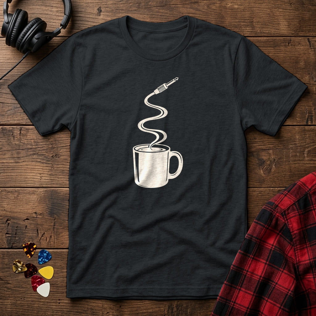 Coffee Mug Guitar Cable Steam T-Shirt - Black