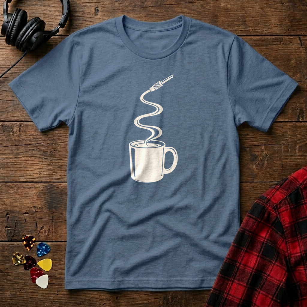 Coffee Mug Guitar Cable Steam T-Shirt - Heather Indigo