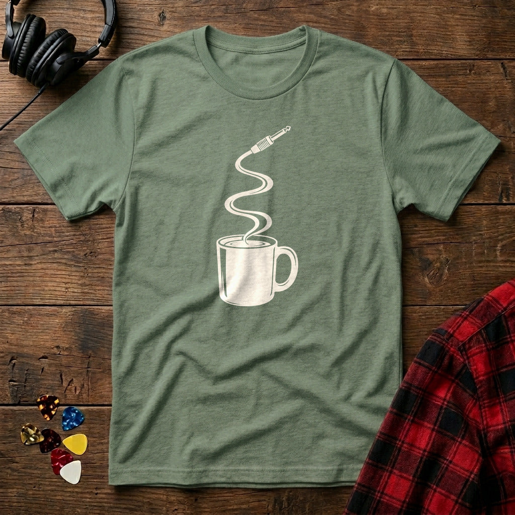 Coffee Mug Guitar Cable Steam T-Shirt - Military Green