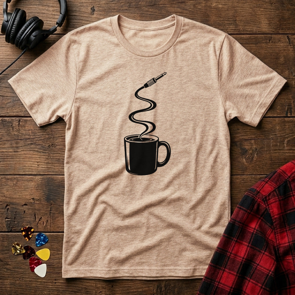 Coffee Mug Guitar Cable Steam T-Shirt - Natural