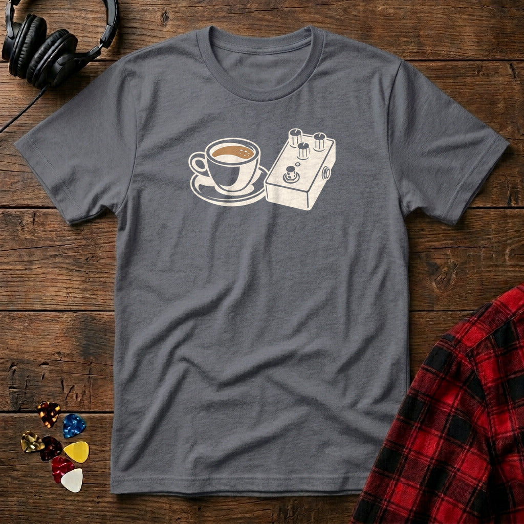 Coffee and Overdrive Pedal T-Shirt - Charcoal