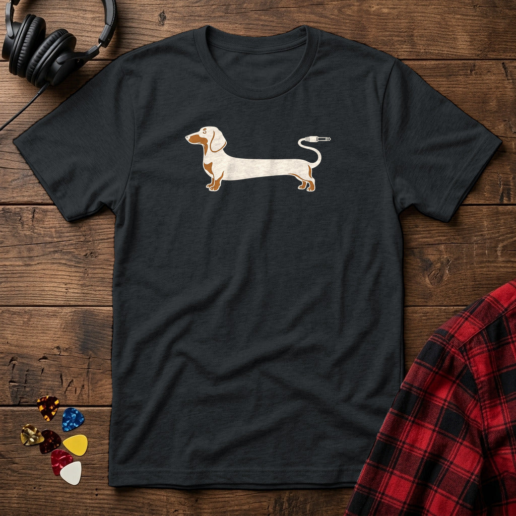 Dachshund Guitar Cord T-Shirt - Black