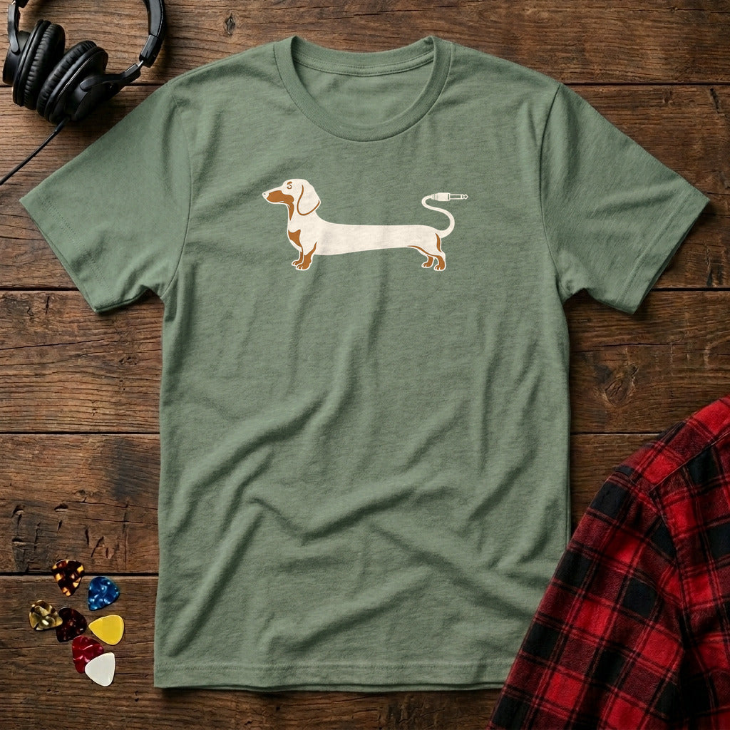 Dachshund Guitar Cord T-Shirt - Military Green